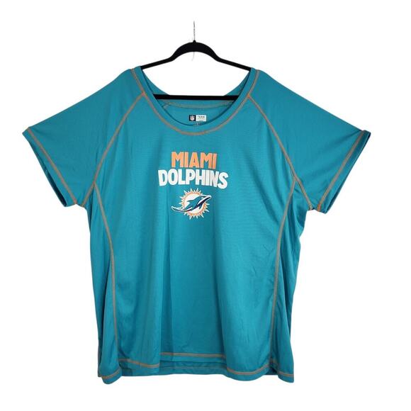 NFL Miami Dolphins Short Sleeve T-Shirt Women's 2X Aqua Football Breathable NEW - Picture 1 of 9